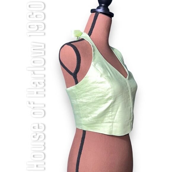 House of Harlow 1960 Linen Blend Smocked Back Halter Top in Lime, Women’s 6 - Picture 2 of 8